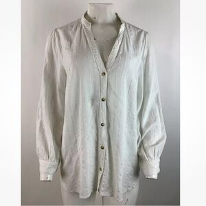 By Anthropologie Sz 14 Oversized Button Top White Viscose Linen Long Sleeve